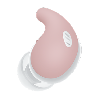 Bijela slušalica koja se umeće u uši LinkBuds Fit s ružičastim prozračnim držačem za pristajanje.