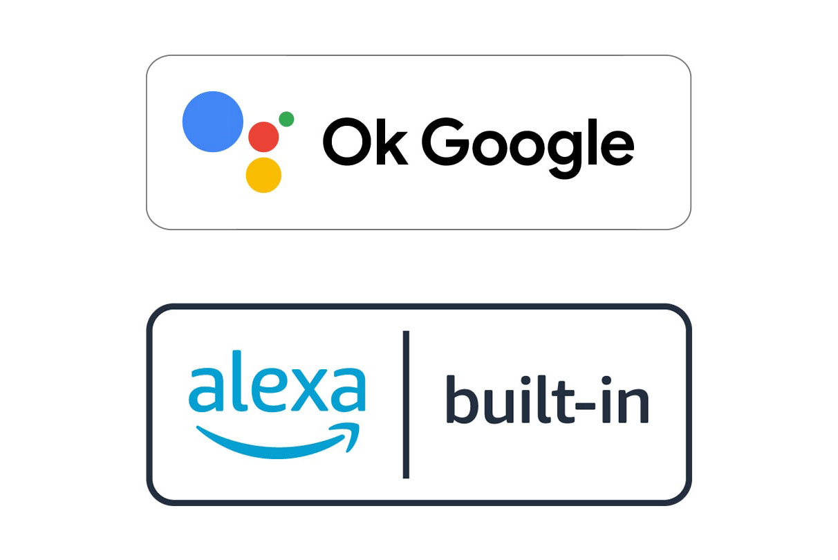 Slika OK Google logotipa i alexa built-in logotipa