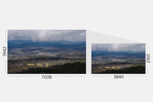 Ilustracija upotrebe preuzorkovanja od 7K za stvaranje 4K videozapisa